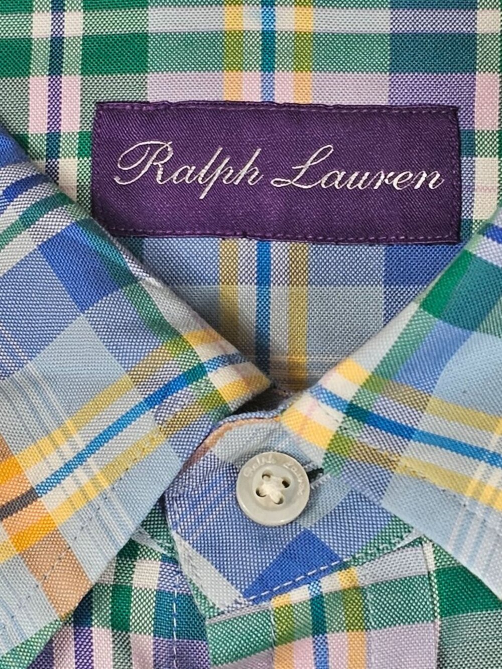 Ralph Lauren Purple Label Men's XL Button-Down Shirt Green Blue Plaid Italy